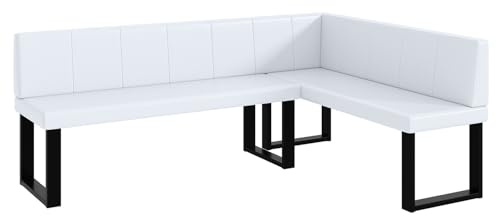 MEBLINI Eckbank für Esszimmer - Küchenbank - Essecke - Sitzecke Küche - Peter - U-Beine 142x196x87cm Rechts - Weiß Kunstleder
