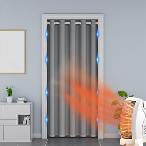 Momooda Türvorhang Blickdicht Magnetische, Thermo Vorhang Gegen Kälte mit Ösen, Raumteiler Vorhang, Akustik Vorhang Lärmschutz für Küche Türrahmen, Schrank, 1 Stück, Hellgrau, 150x220cm