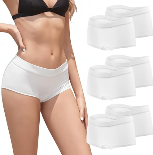 Desanlapi Unterhosen Damen Baumwolle Weiß Sportunterwäsche für Damen Pantys Hipster Hotpants Unterwäsche Frauen Boxershorts Weich Panties Weiß 6er Pack M