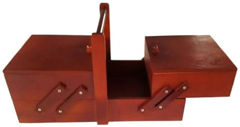 Nähkästchen Nähkörbe Tragbarer Nähkasten aus Holz mit Fächern, Nähkorb, groß, for den Haushalt Zur Aufbewahrung von Nadeln(Red)