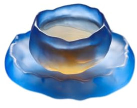 YGYMYGX Tazza da sake Liuli dal design giapponese, tazza da tè e bicchiere da whisky con sottobicchiere a forma di loto, in vetro sfumato per scotch, bourbon, espresso, cocktail, per bar di casa,
