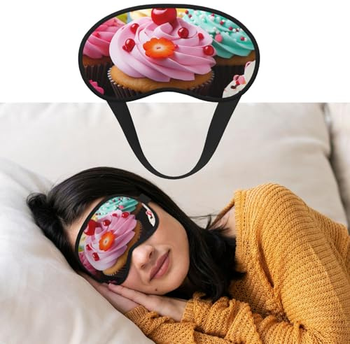 Augenmaske zum Schlafen, atmungsaktiv, lichtblockierend, Schlafmaske, Cupcake, Nacht, Augenbinde, weich, bequem, Nacht-Augenschutz, für Männer und Frauen, Augenabdeckung für Nickerchen zu Hause