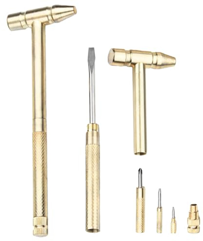 Mini Martello e Cacciavite in Rame 6 in 1, 2 Pezzi Kit di Cacciaviti e Martelli, Utensili Manuali Multifunzione per Riparazioni e Uso Domestico