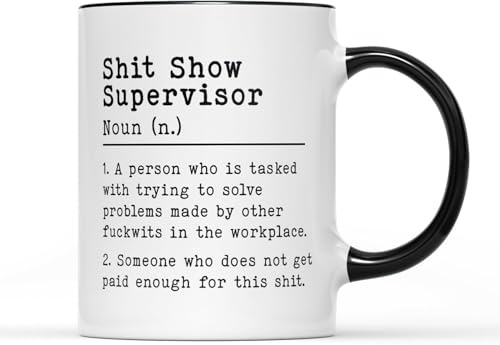Gift Island S*it Show Supervisor 11oz Ceramic Mug - Funny Manager Mug for Men and Women - Secret Santa Office Gift - Joke Mug Black and Inner Handle