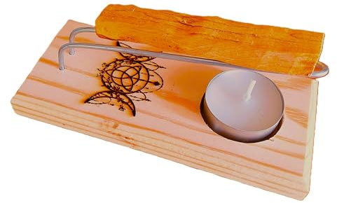 YA-DECOREGALOS Quemador para Palo Santo/Atados/INCIENSOS Imagen Lunas Nudo DE Bruja, con Varillas METALICAS Vela DE TÉ Y Palo Santo Incluido, Especial para PROTECCIÓN