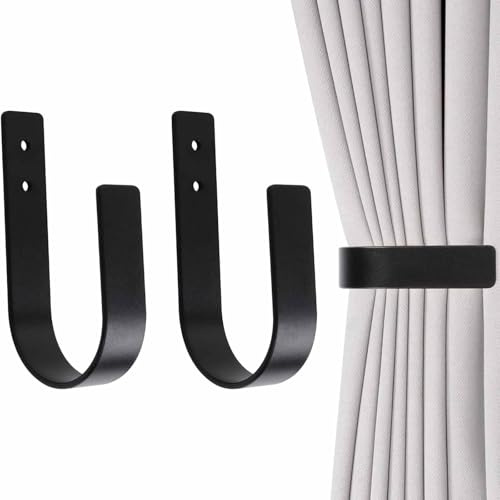 Zbssny Moderne U-förmige Vorhang Raffhalter Wandhalterung aus 2 Stück Schwarze Gardinenhalter für Vorhänge
