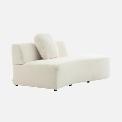 sweeek Divano virgola Organico 2-3 posti Bouclé, Wave, Bianco, 171x93x68 cm