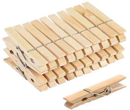 Pack of 36 Wooden Clothes Pegs, Strong Laundry Clips for Washing Lines, Art Crafts and Photo Hanging