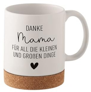 wunderwunsch Tasse Kaffeetasse mit Korkboden, Kaffeebecher als Geschenk für Mom, Mutter, Mama, Stiefvater, Stiefpapa, Papa zum Frauentag, Muttertag und Vatertag (Danke Mama)