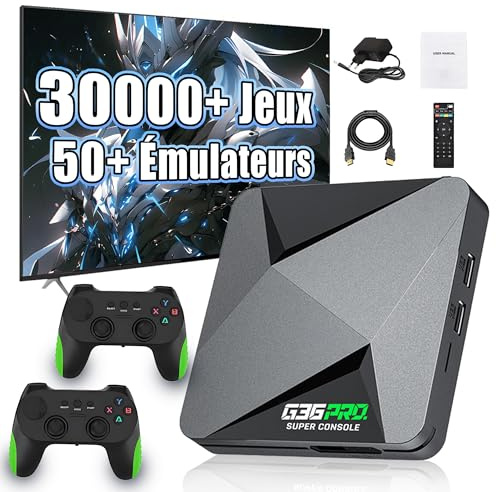 G36 Pro Console de Jeu Rétro 64 Go, Émulateur Vidéo avec 30 000+ Jeux Rétro Intégrés 50 Émulateurs, EmuELEC et Système Android, avec 2 Manettes sans Fil 2,4 Go, Jeux Vidéo TV Plug and Play