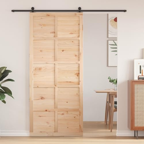 Rantry Scheunentür Braun 100 x 210 cm Massivholz Kiefer Schiebetür Komplettset Model870413