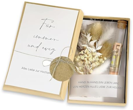 HECHKJ Hochzeitsgeschenk für Brautpaar, Jute-Seil Getrocknete Blumen Hochzeitsgeschenk Verpackung, mit Einer Grußkarte Geschenkbox Hochzeit, für Gratulieren von Neuen Brautpaaren