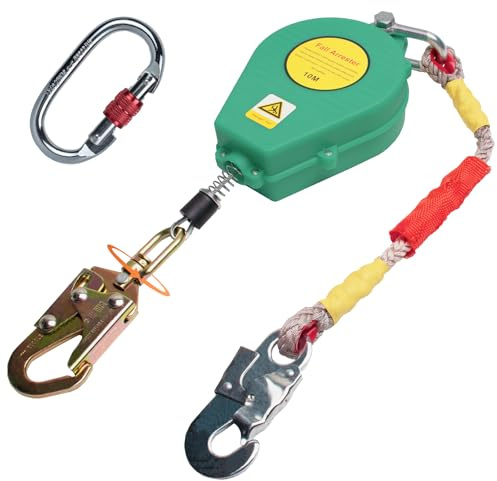 Aocay Dispositif Antichute a Rappel Automatique, Harnais de Securite Anti Chute Rétractable 10m, 150kg Protection Antichute Rétractable Jaune/Vert pour Travaux sur Toit et Aériens(Vert,10m)