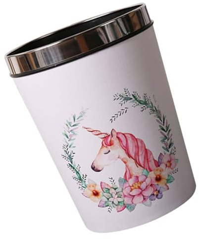 Garneck 12l Bin Trash Can for Home with Convenient Sorting and Fixing Garbage Bag Features, round Cartoon Style Waste Bin Made of Leather, Pvc and Iron, for Living Rooms