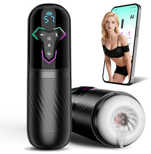 Masturbeuse Homme Sex Toys Interactif à IA – Masturbateurs Masculins avec 10 Modes de Vibration 7 Télescopiques 5 Aspiration, Vaginette Ultra Réaliste à Chauffage Rapide, Sextoys avec Contrôle par App