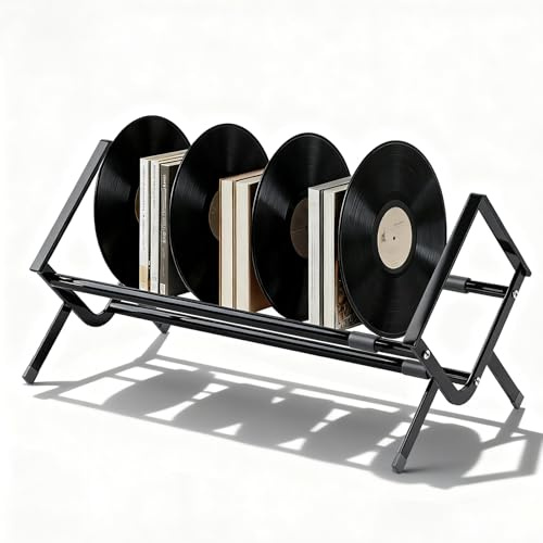 MHYMX Vinyl Record Stand, Vinyl Record Storage Extendable LP Display Holder Adjustable 43-75cm Multifunctional Storage Rack for CD Albums Audio Magazine and Books