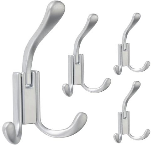 HookNest Wandhaken Chrom Matt 4er Set – 3 Aufhängepunkte | Garderobenhaken & Kleiderhaken aus Zinklegierung | Verdeckte Schrauben | Bis 5 kg | Für Flur, Bad & Küche