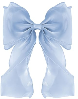 Large Hair Bow Clips for Women, Blue Bow Hair Barrettes with Long Tail French Hair Ribbon Clips Hair Accessories for Girls (Light Blue)