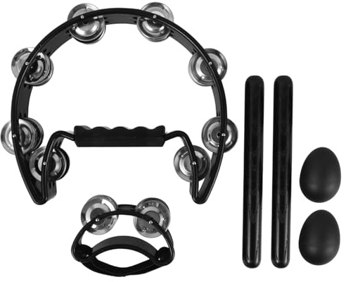 Gogogmee Ensemble d'Instruments de Percussion pour Débutants Petit Set Musical Cloche à Main Tambourin à Pied Œufs à Secouer et Baguettes Rythmiques – Accessoires d'Instruments de