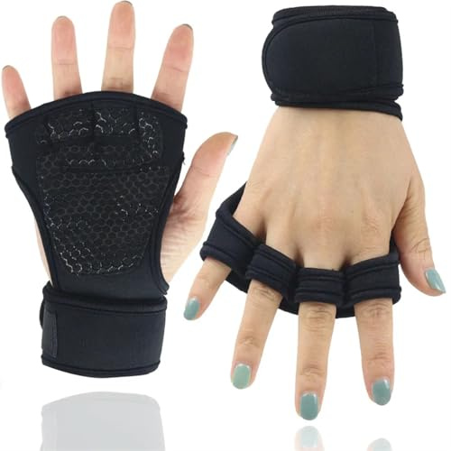 DJSKLDF Gym Gloves rutschfeste Halbfinger-Trainingshandschuhe Gewichtheben Fitness Sport Bodybuilding Gymnastik Griffe Gym Handflächenschutzhandschuhe(Black,XL)