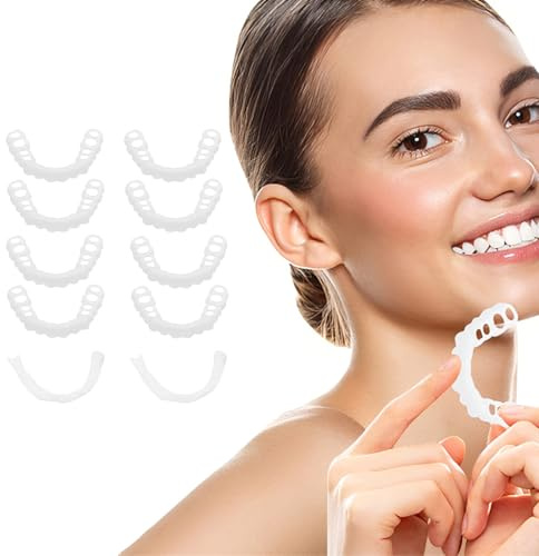 4 Paia Faccette Dentali Universali Superiore E Inferiore,Dentiera Provvisoria,Protesi Dentale, Provvisoria Denti Finti Per Uomini E Donne Di Denti Cattivi,Denti Finti Da Applicare Da Soli(A)