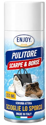 ENJOY HOME Pulitore Schiuma Attiva Scarpe e Borse 200ml : Spray Smacchiatore Universale Senza Risciacquo per Sneakers, Camoscio, Pelle e Tessuti. Made in Italy
