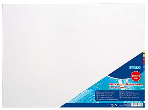 Stylex 28668 - Cartón de dibujo (30 x 40 cm, cartón de 3 mm de grosor, 100% algodón recubierto de color blanco, imprimado, para óleo, acrílico y témpera, gouache - pintura y técnica de servilletas)
