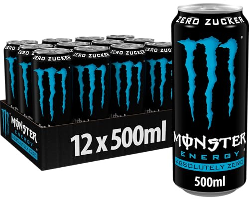 Canette Monster Energy Absolutely Zero, Boisson Énergisante Sans Sucre, Energy Drink, avec Taurine et Caféine, Pack de 12, 12 x 50 cl