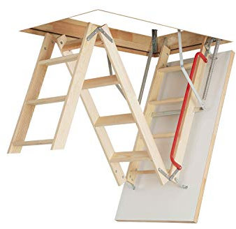 Optistep Scala pieghevole in legno per mansarda e soffitta, dimensioni del telaio: larghezza 70 cm x lunghezza 111 cm altezza fino a 280 cm e portello isolato