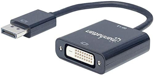 Manhattan DisplayPort 1.2a to DVI-D 24+1 Adapter Cable, 1080p@60Hz, 23cm, Male to Female, Active, Compatible with DVD-D, Black, Three Year Warranty, Polybag