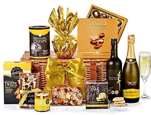 Dorchester Dessert Hamper - Gift Basket with Sparkling & Red Wine, Luxury Fruit Cake, Lemon Pudding, Chocolate Selection - Luxury Cake Gifts, from Regency Hampers