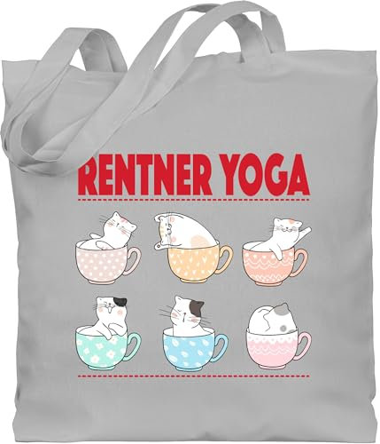 Baumwolltasche - Taschen - Rentner Yoga Katzen in Tassen I Geschenk Rente - Unisize - Hellgrau - renteneintritt beutel retirement tier jutebeutel geschenke zum ruhestand pension tiermotiv tasche