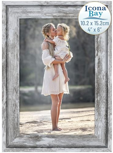 Icona Bay - 6x4 Azure Grey Picture Frame - Cape Cod Style 6 x 4 Photo Frame - - Table Top or Wall Mount - Bayou Collection