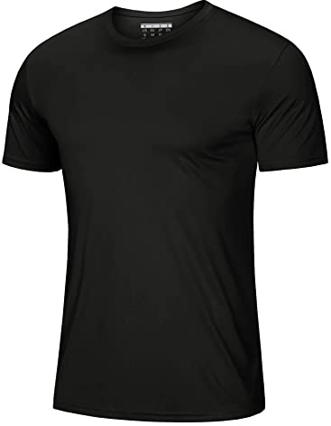 MAGCOMSEN Men's Athletic Short Sleeve Summer T-Shirt - Dry Fit & Ultra Lightweight with UV Protection, Black, US Medium