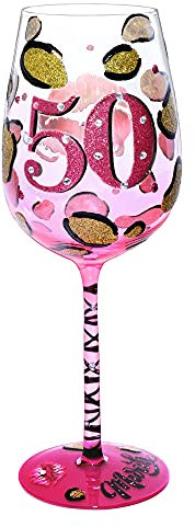 NymphFable Bunte Weinglas 50. Geburtstag Frau15oz Handgemalt Weingläser Personalisierte Geburtstagsgeschenk Für Frauen