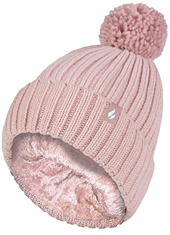 HEAT HOLDERS - Gorro térmico de invierno para mujer, con forro polar y pompón, Rosa oscuro., Talla única