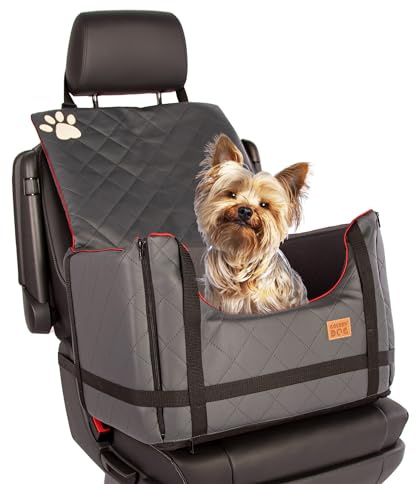 Golden Dog - Transportbox Hund mit Sicherheitsgurt S-45x35x33 cm - Leder Imitation Autositz Hund, Wasserdicht Hundesitz Auto - Beifahrersitz Hundebox Faltbar - Anschnallgurt Hundekorb Auto,Grau