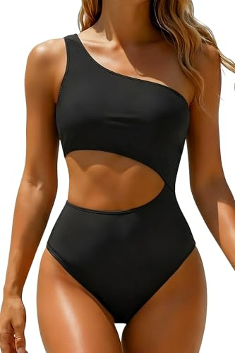 Yonique Women's One Piece Bathing Suit One Shoulder Swimsuit Cutout Swimwear Monokini Black S