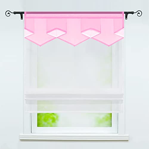 Joyswahl Voile Raffrollo Modernes Bändchenrollo mit farbigem Abschluss »Anita« Wohnzimmer transparent Gardinenschal mit Tunnelzug BxH 100x140cm Pink 1er Pack