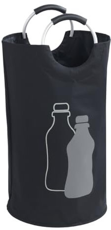 WENKO Flaschensammler Jumbo, 69 Liter, Flaschentasche mit dekorativem Aufdruck & Soft Grip Aluminium-Tragegriffe für einfachen Transport von leeren Flaschen, 100 % Polyester, 38 x 72 cm, Schwarz