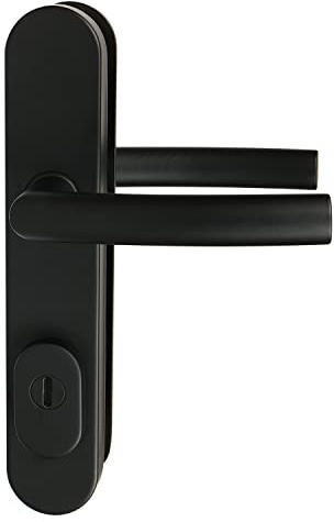 FELGNER Schutzbeschlag Klinke/Klinke Entfernung 92 mm| hochwertiger Türbeschlag, Sicherheitsbeschlag mit Klinke in L-Form für Außentüren Haustüren | Bohrschutz Stahl-Sockel modular schwarz matt