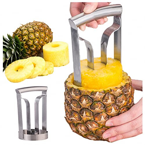 AJEYPMZ Pineapple Corer and Eye Peelers Two-Piece Set, Two Stainless Steel Draw Out Pineapple Meat Slicer Cutter,Silver2,2pcs