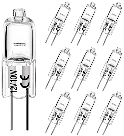 AHEVO G4 Halogen T3 10 Watt 140lm G4 Bi-Pin Bulb AC/DC12 Volt for Under Cabinet Puck Light, Chandeliers, Track Lighting, 10W 12V Warm White 2700K (10 Pack)