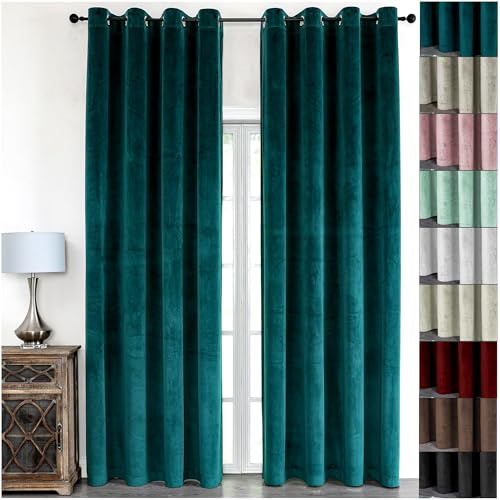 Cleanlevel Samtvorhang (2er Set) 140x245 cm – Vorhänge Blickdicht mit Ösen – Hochwertige blickdichte Vorhänge mit Hitzeschutz & Kälteschutz