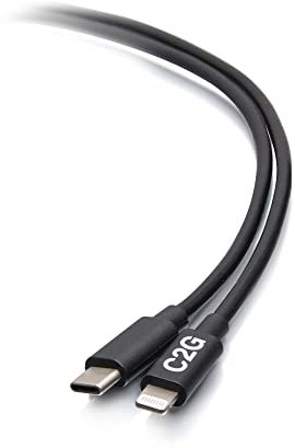 C2G 0.9M USB-C® Male to Lightning Male Sync and Charging Cable - Black (3 ft) - Mfi Certified short Lightning Cable for use with Apple iPhones