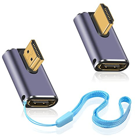 Duttek 8K 90 Degree HDMI Adapter, Left & Right Angle HDMI Adapter 48Gbps, UHD HDMI 2.1 Male to Female Extender Connector with 8K@60Hz, 4K@120Hz, for HDTVs, PC, Laptop (2 Pack)