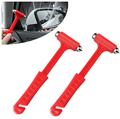 CGEAMDY 2 Stück Notfallhammer fürs Auto, Sicherheitsgurtschneider und Fensterhammer, Autoscheibe Sicherheitshammer Rettungshammer, Sicherheitshammer mit Gurtmesser