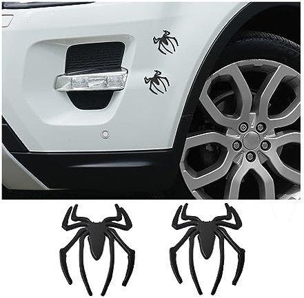 JNNJ 2 Pcs 3D Forma de Araña de Metal Calcomanía del Auto, Automóvil Emblema Animal En Aleación de Zinc, Vehículo Pegatina Universal para La decoración Exterior del Coche Camión Moto（Negro）