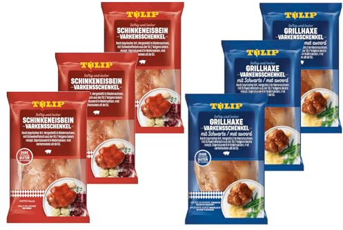 TULIP 3x 600 g Grill-Haxe + 3x 600 g Eisbein | Tafelfertig Gegart Vakuumverpackt | einfach im Backofen zubereitet in ca. 30-40 Minuten | Schinkeneisbein und Schweinshaxe ohne Kühlung