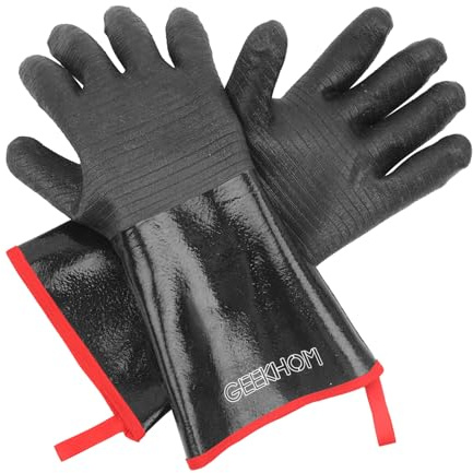 GEEKHOM 14-Inch Heat Resistant Gloves 932°F for BBQ Grilling, Waterproof Long Sleeve Anti-Slip Cooking Gloves – Textured Grip Protection